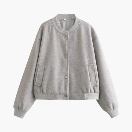 Women’s Bomber Jacket with Elastic Hem and Front Pockets