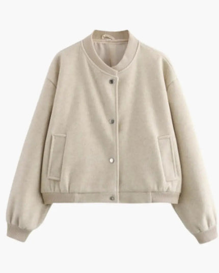 Women’s Bomber Jacket with Elastic Hem and Side Pockets