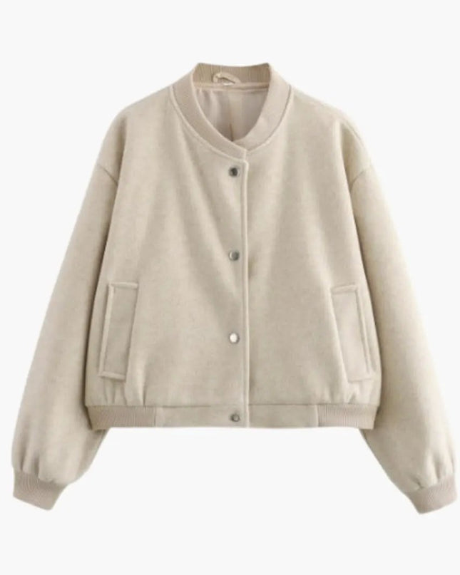 Women’s Bomber Jacket with Elastic Hem and Side Pockets
