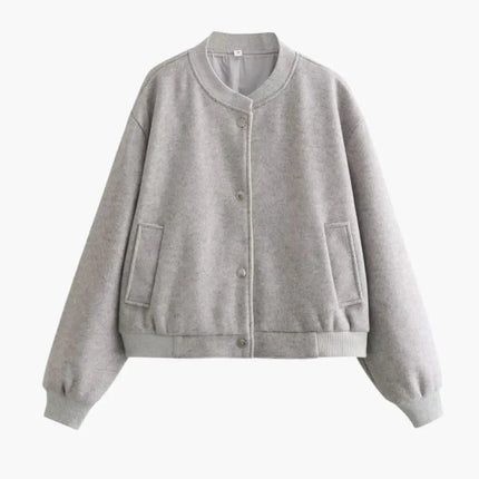 Women’s Bomber Jacket with Elastic Hem and Side Pockets