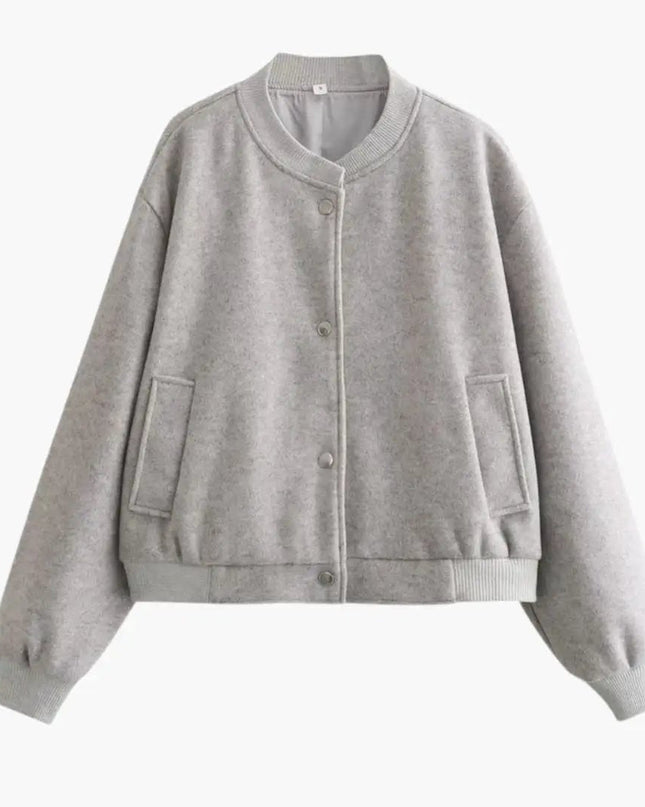 Women’s Bomber Jacket with Elastic Hem and Side Pockets