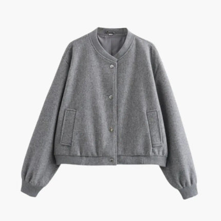 Women’s Bomber Jacket with Elastic Hem and Side Pockets