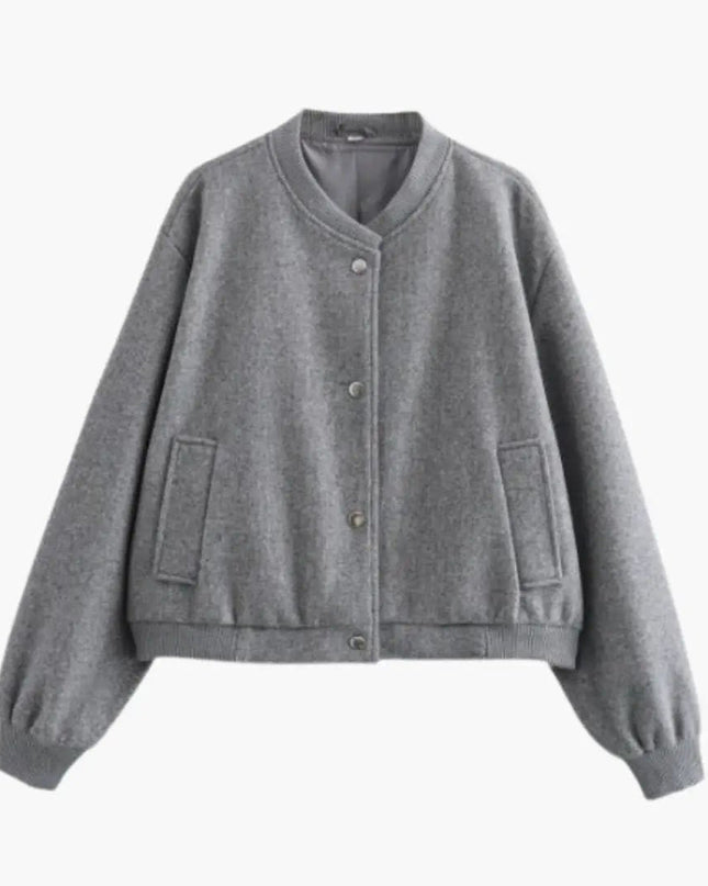 Women’s Bomber Jacket with Elastic Hem and Side Pockets