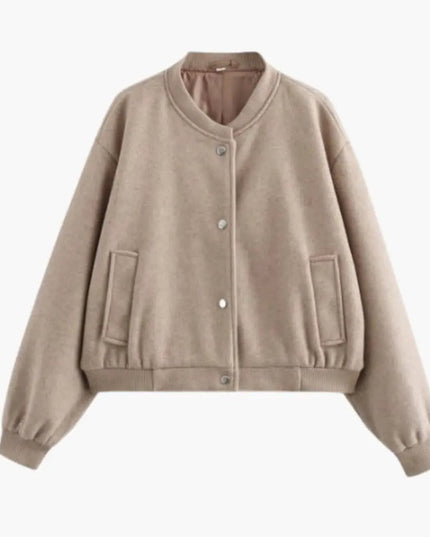 Women’s Bomber Jacket with Elastic Hem and Side Pockets