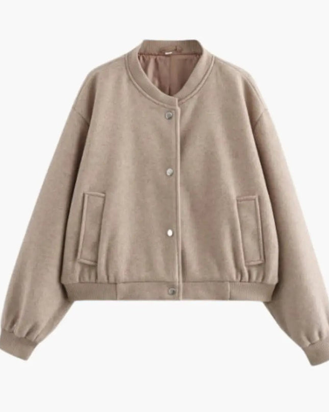 Women’s Bomber Jacket with Elastic Hem and Side Pockets