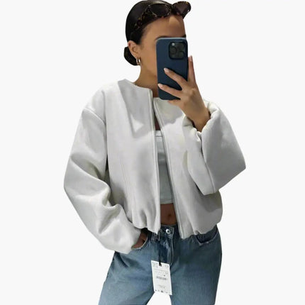 Women’s Bomber Jacket with Front Zip and Side Pockets