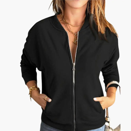 Women’s Bomber Jacket with Front Zipper and Slim Fit