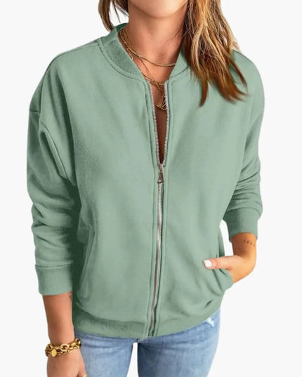 Women’s Bomber Jacket with Front Zipper and Slim Fit