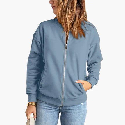 Women’s Bomber Jacket with Front Zipper and Slim Fit