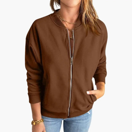 Women’s Bomber Jacket with Front Zipper and Slim Fit