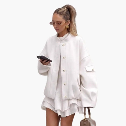 Women’s Bomber Jacket with High Collar and Button Front