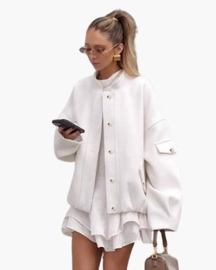 Women’s Bomber Jacket with High Collar and Button Front