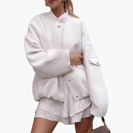 Women’s Bomber Jacket with High Collar and Button Front