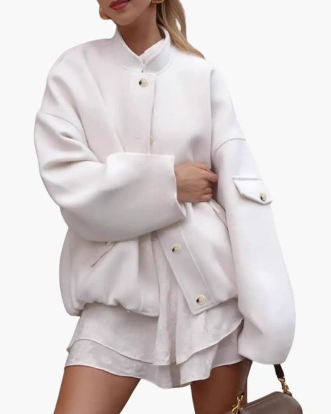 Women’s Bomber Jacket with High Collar and Button Front