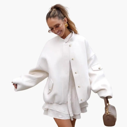 Women’s Bomber Jacket with High Collar and Button Front