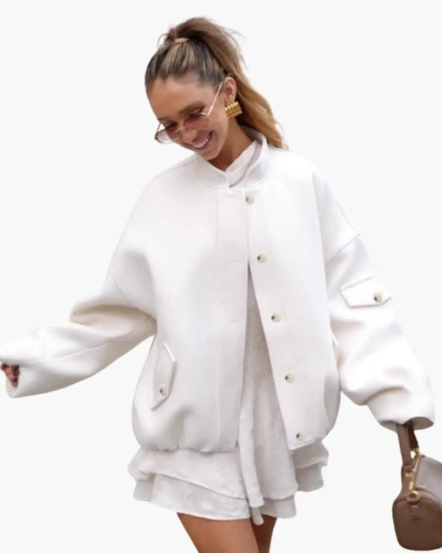 Women’s Bomber Jacket with High Collar and Button Front