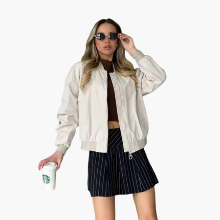 Women’s Bomber Jacket with Inner Pockets and Elastic Cuffs