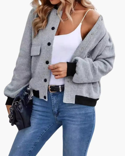 Women’s Bomber Jacket with Pockets and Contrasting Collar