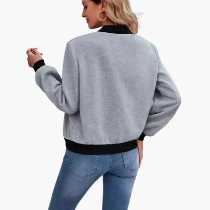 Women’s Bomber Jacket with Pockets and Contrasting Collar
