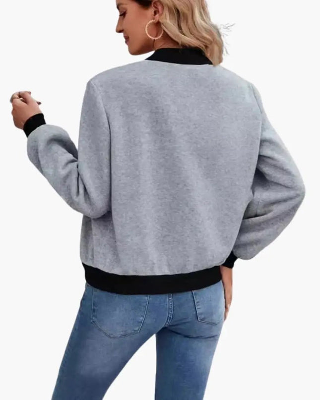 Women’s Bomber Jacket with Pockets and Contrasting Collar