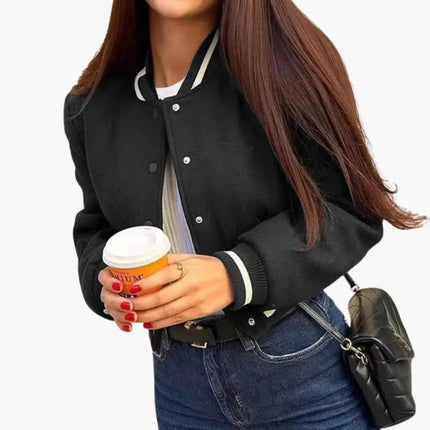 Women’s Bomber Jacket with Snap Button Front and Elastic Cuffs