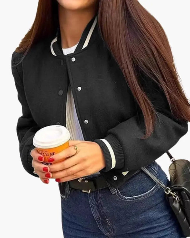Women’s Bomber Jacket with Snap Button Front and Elastic Cuffs