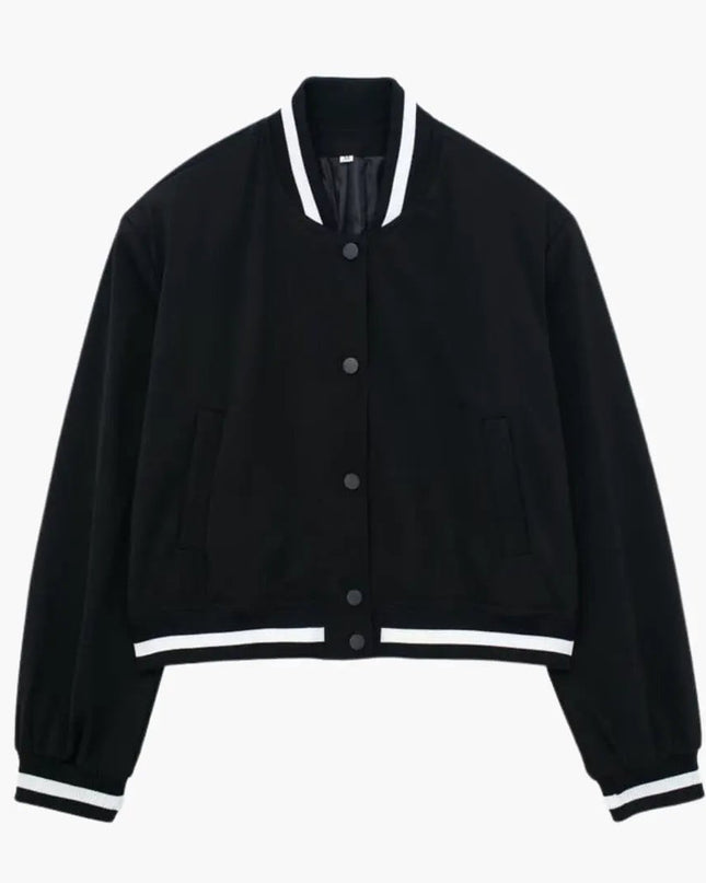 Women’s Bomber Jacket with Snap Button Front and Elastic Cuffs