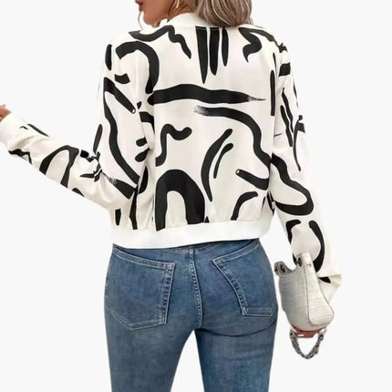 Women’s Bomber Jacket with Zip Front and Printed Surface