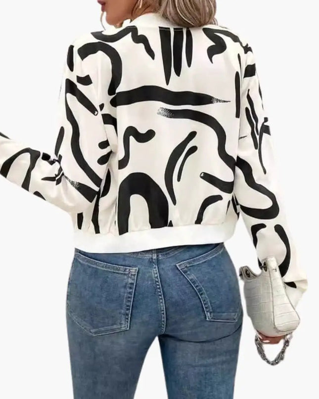 Women’s Bomber Jacket with Zip Front and Printed Surface