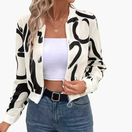 Women’s Bomber Jacket with Zip Front and Printed Surface