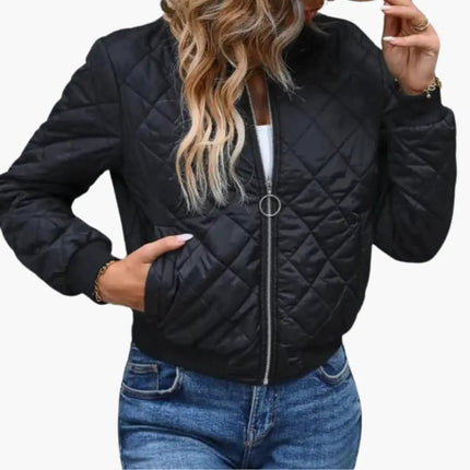 Women’s Bomber Jacket with Zip and Ribbed Hem