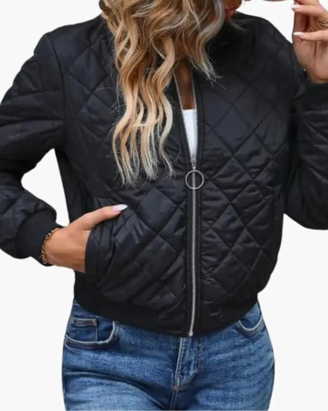 Women’s Bomber Jacket with Zip and Ribbed Hem