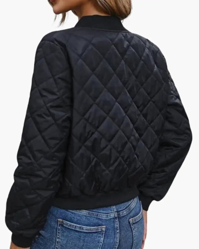 Women’s Bomber Jacket with Zip and Ribbed Hem
