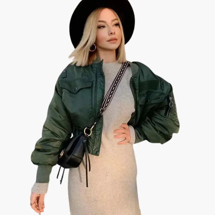 Women’s Bomber Jacket with Zip and Side Pockets