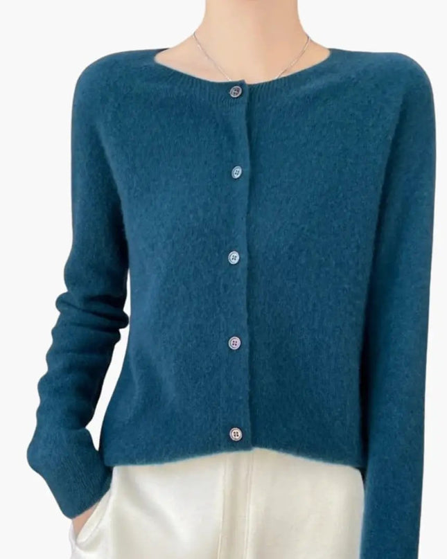 Women’s Button Front Cardigan with Round Neck and Long Sleeves