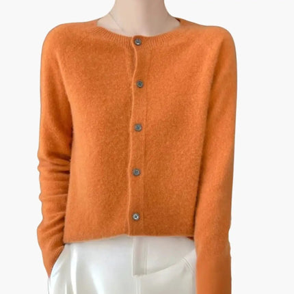 Women’s Button Front Cardigan with Round Neck and Long Sleeves