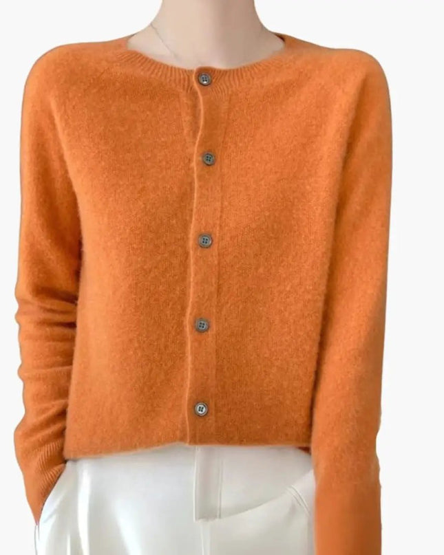 Women’s Button Front Cardigan with Round Neck and Long Sleeves