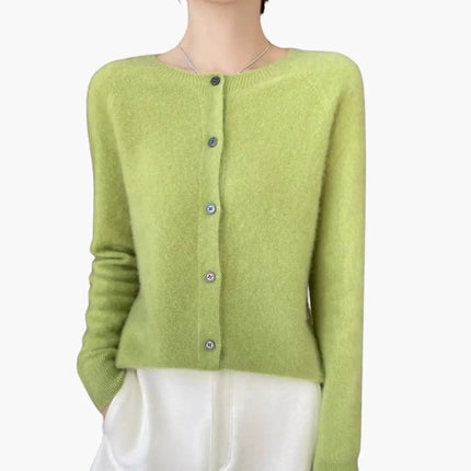 Women’s Button Front Cardigan with Round Neck and Long Sleeves