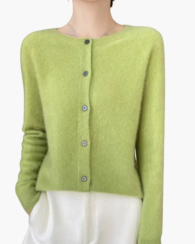 Women’s Button Front Cardigan with Round Neck and Long Sleeves