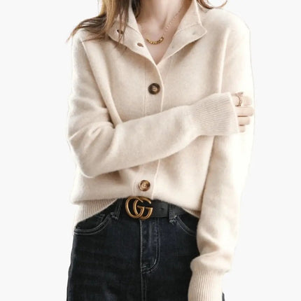 Women’s Cardigan with Button Front and High Neckline