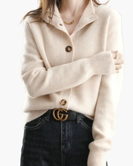 Women’s Cardigan with Button Front and High Neckline