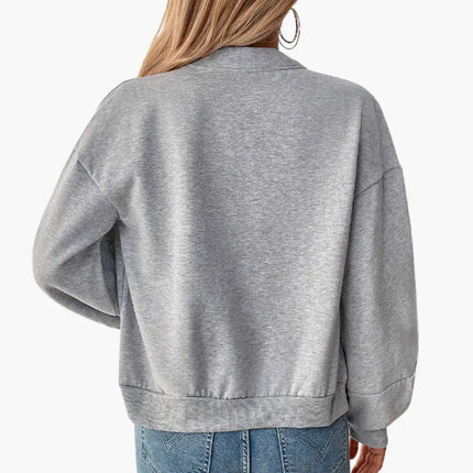 Women’s Casual Bomber Jacket with Voluminous Sleeves and Zipper