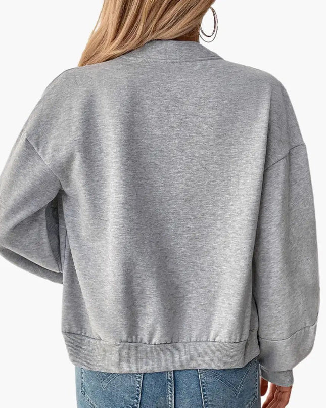 Women’s Casual Bomber Jacket with Voluminous Sleeves and Zipper