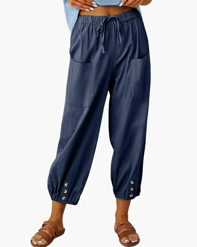 Women’s Casual Pants with Drawstring and Side Pockets