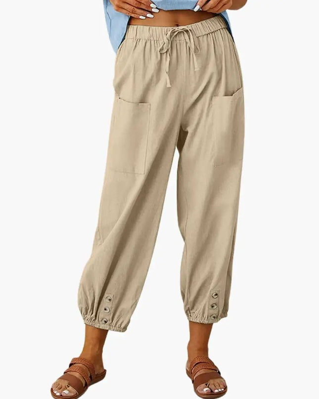 Women’s Casual Pants with Drawstring and Side Pockets