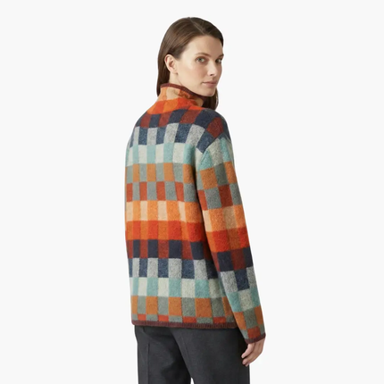 Women's Checkered Knit Turtleneck Sweater with Relaxed Fit