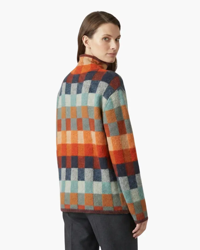 Women's Checkered Knit Turtleneck Sweater with Relaxed Fit