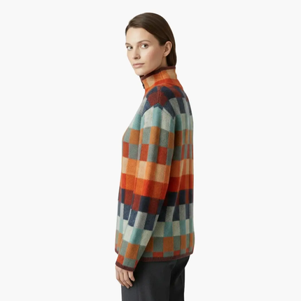 Women's Checkered Knit Turtleneck Sweater with Relaxed Fit