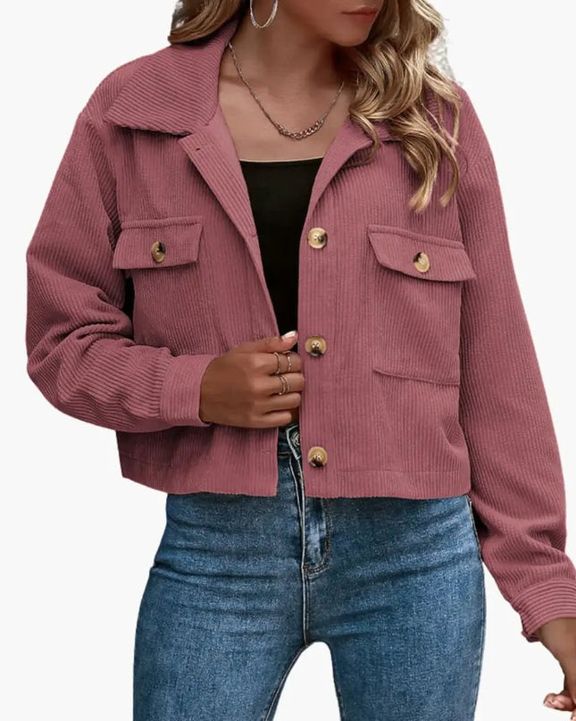 Women’s Corduroy Transitional Jacket with Lapel Collar
