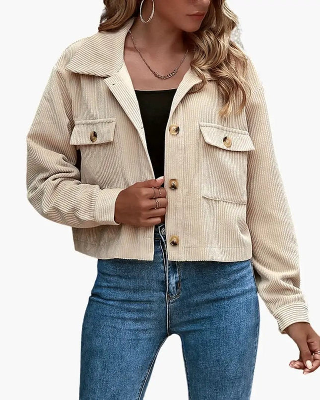 Women’s Corduroy Transitional Jacket with Lapel Collar